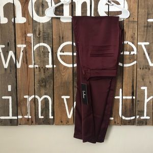 Lulu’s My Story Satin Burgundy Trouser Pants